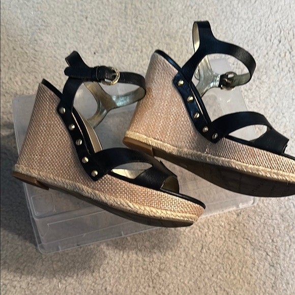 Ivanka Trump Black Wedge Sandals with Ankle Strap - Picture 2 of 4